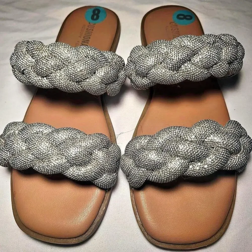 Silver rhinestone sandals with braided